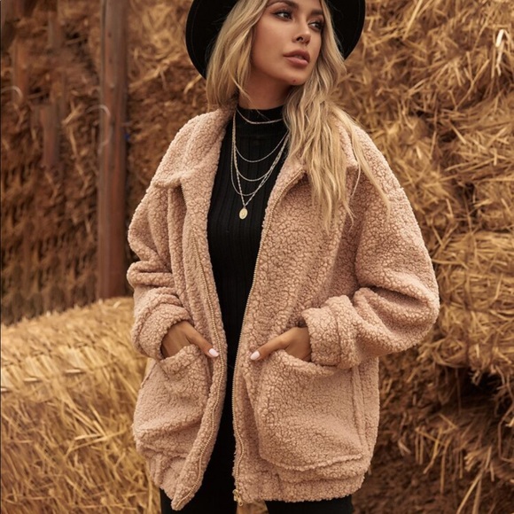 SHEIN Pocket Front Zip Up Teddy Jacket - Picture 3 of 5